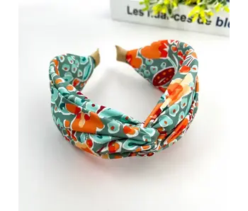 Chiffon Floral Knot Headband - orange/green