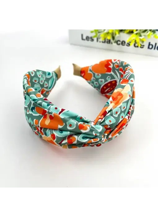 Chiffon Floral Knot Headband - orange/green
