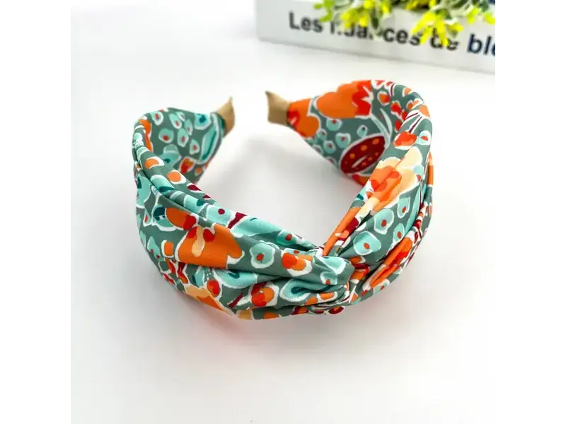 TheDivaSoap Chiffon Floral Knot Headband - orange/green