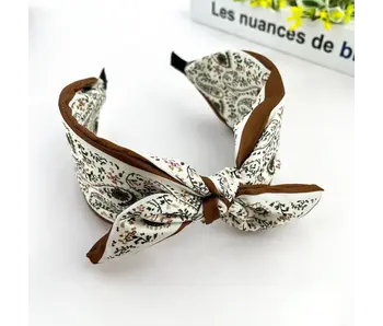 Colorful Geometric Floral Wide Headband - beige