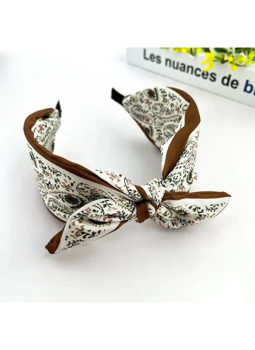 Colorful Geometric Floral Wide Headband - beige