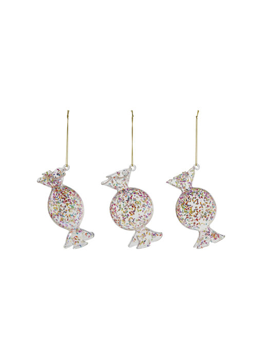 Glass Candy Ornament with Confetti, 3 Styles