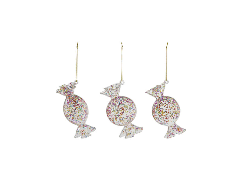 Creative Co-OP Glass Candy Ornament with Confetti, 3 Styles