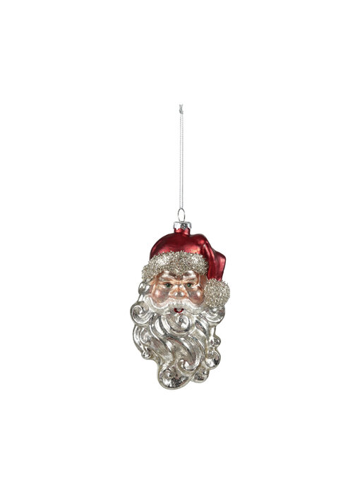 Hand-Painted Mercury Glass Santa Head Ornament with Mica Flakes