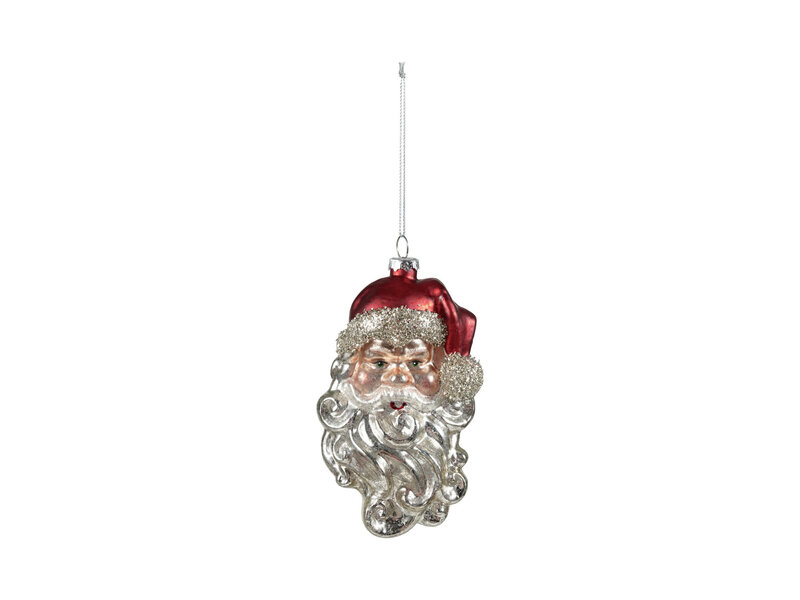 Creative Co-OP Hand-Painted Mercury Glass Santa Head Ornament with Mica Flakes