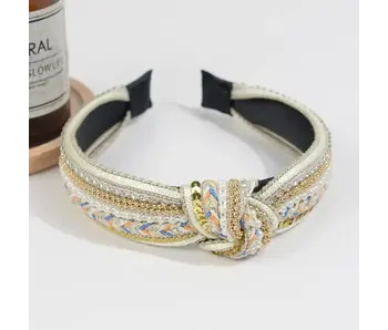 Rhinestone Knotted Headband - Apricot