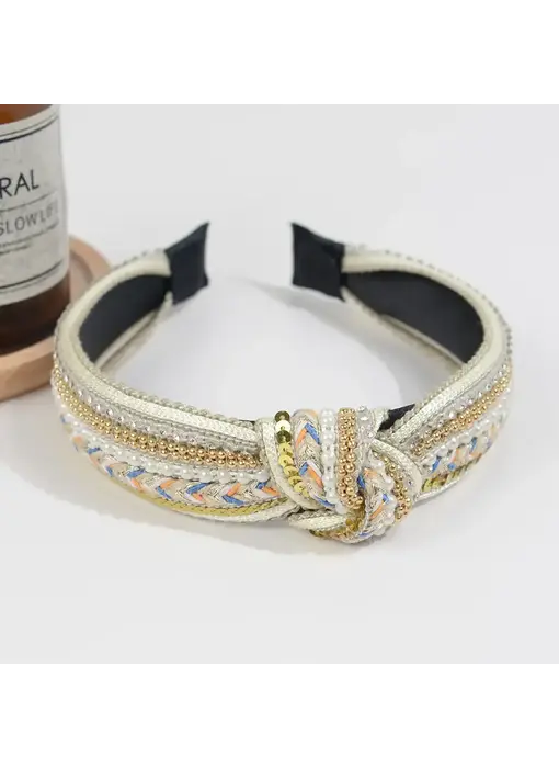 Rhinestone Knotted Headband - Apricot