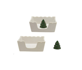 Stoneware Cocktail Napkin Holder with Tree Weight (Holds 4" Square Napkin)