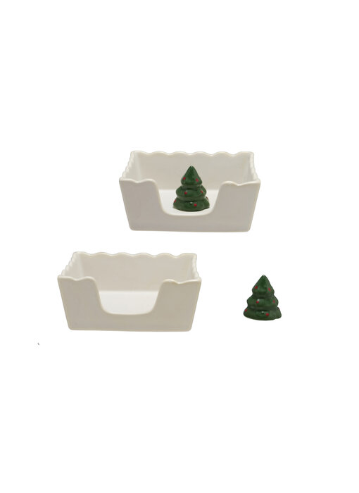 Stoneware Cocktail Napkin Holder with Tree Weight (Holds 4" Square Napkin)