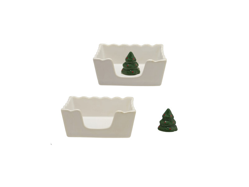 Creative Co-OP Stoneware Cocktail Napkin Holder with Tree Weight (Holds 4" Square Napkin)