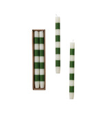 Creative Co-OP Unscented Taper Candles with Stripes in Box & Green, Set of 2 (Est. Burn Time 10 Hours)