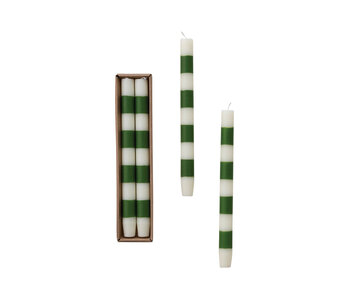 Unscented Taper Candles with Stripes in Box & Green, Set of 2 (Est. Burn Time 10 Hours)