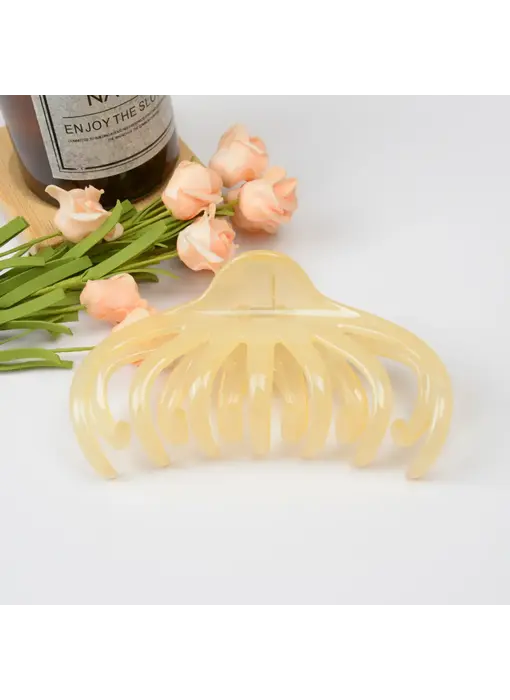 Large Lazy Transparent French Hair Claw Clip - beige