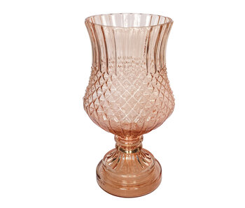 Embossed Glass Footed Vase, Pink