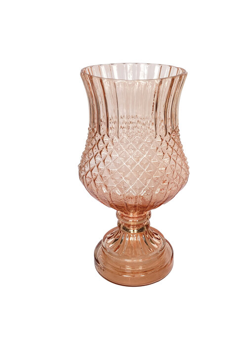 Embossed Glass Footed Vase, Pink