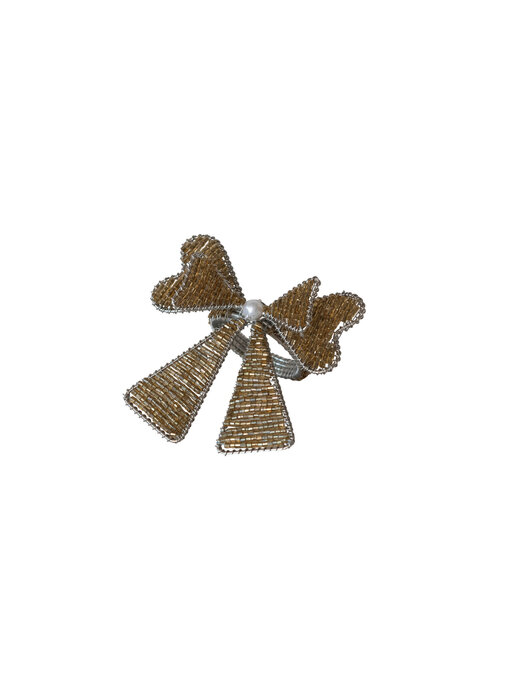 Handmade Metal & Glass Beaded Bow Shaped Napkin Rings, Set of 4 Tied with Gold Cord