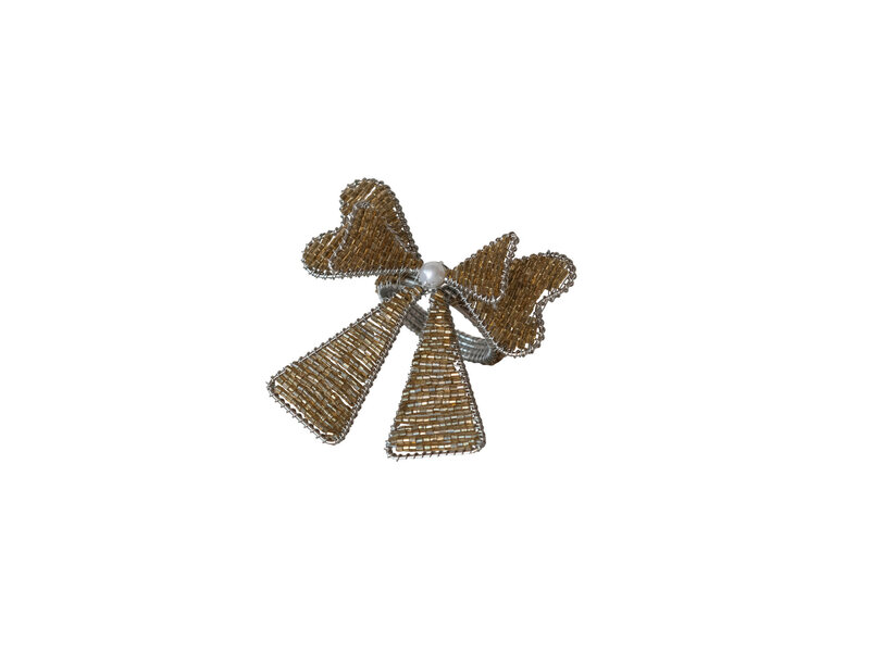 Creative Co-OP Handmade Metal & Glass Beaded Bow Shaped Napkin Rings, Set of 4 Tied with Gold Cord