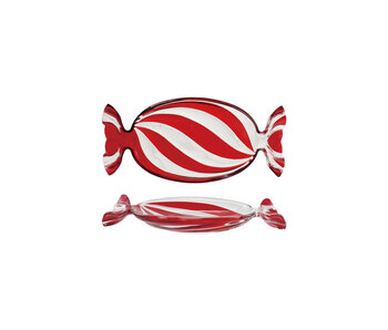 Hand-Painted Glass Candy Shaped Dish with Stripes, Red