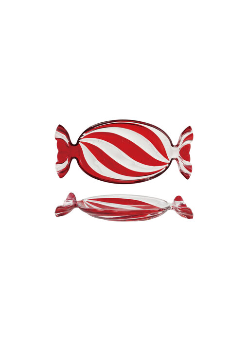 Hand-Painted Glass Candy Shaped Dish with Stripes, Red