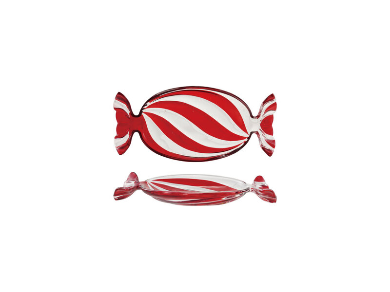 Creative Co-OP Hand-Painted Glass Candy Shaped Dish with Stripes, Red