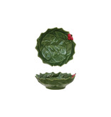 Creative Co-OP Hand-Painted Holly Leaves Shaped Bowl with Berries, Green & Red