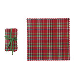 Creative Co-OP Woven Cotton Scalloped Napkins with Stitched Edges, Set of 4 Tied with Green Cotton Tape