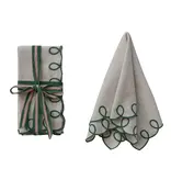 Creative Co-OP Cotton Scalloped Napkins with Embroidered Edges, Set of 4 Tied with Cotton Tape