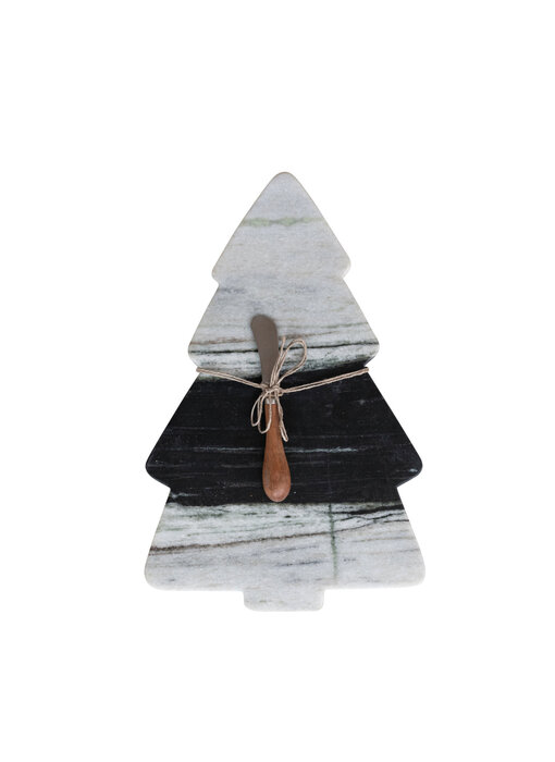 Marble Cheese/Serving Board with Canape Knife, Set of 2 Tied with Jute (Each One Will Vary)