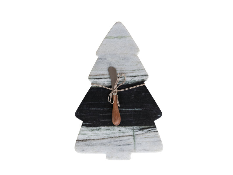 Creative Co-OP Marble Cheese/Serving Board with Canape Knife, Set of 2 Tied with Jute (Each One Will Vary)
