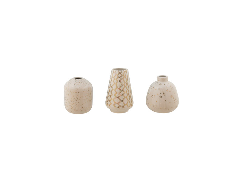 Creative Co-OP Stoneware Vase with Gold Electroplated Design, White, 3 Styles