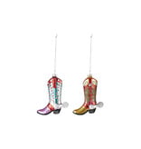 Creative Co-OP Hand-Painted Glass Cowboy Boot Ornament with Glitter & Jewels, 2 Styles