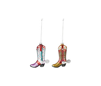 Hand-Painted Glass Cowboy Boot Ornament with Glitter & Jewels, 2 Styles