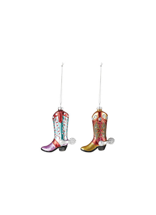 Hand-Painted Glass Cowboy Boot Ornament with Glitter & Jewels, 2 Styles