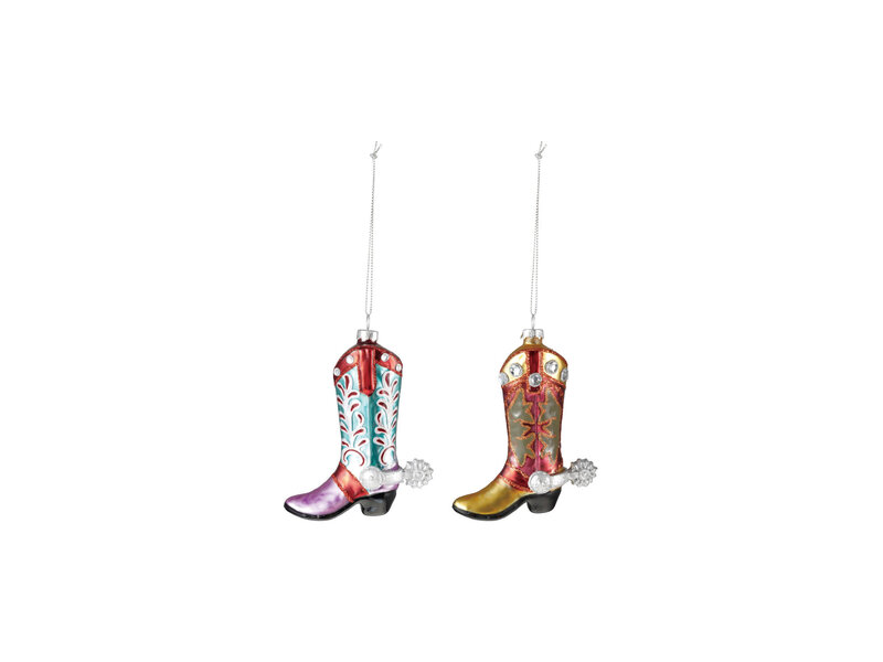 Creative Co-OP Hand-Painted Glass Cowboy Boot Ornament with Glitter & Jewels, 2 Styles