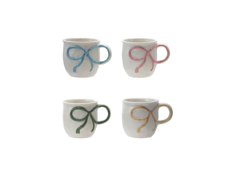 Creative Co-OP Stoneware Mug with Bow Handle, 4 Colors - 18oz.