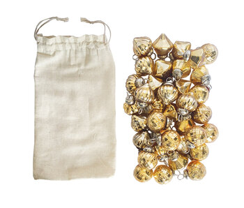Embossed Mercury Glass Ornaments in Muslin Bag, Gold Finish, Set of 36