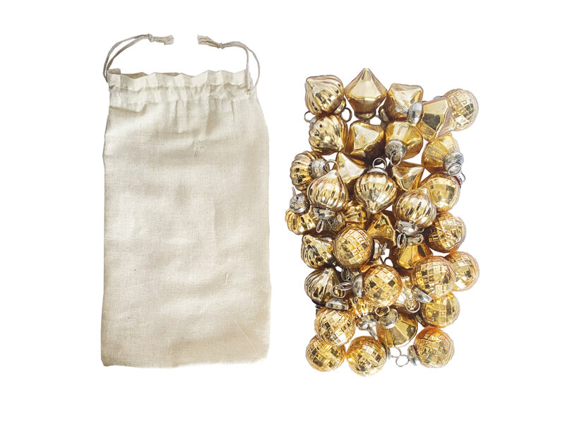 Creative Co-OP Embossed Mercury Glass Ornaments in Muslin Bag, Gold Finish, Set of 36