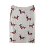 Creative Co-OP Cotton Knit Throw with Daschunds in Antlers & Sweaters, Natural, Red & Brown