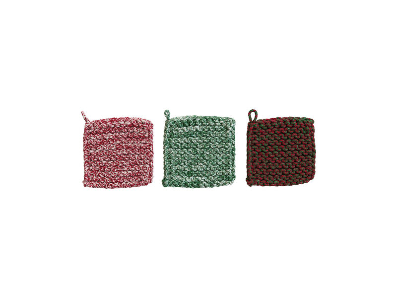 Creative Co-OP Melange Cotton Crocheted Pot Holder, 3 Styles