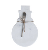 Creative Co-OP Marble Snowman Shaped Board with Canape Knife, Set of 2 Tied with Jute