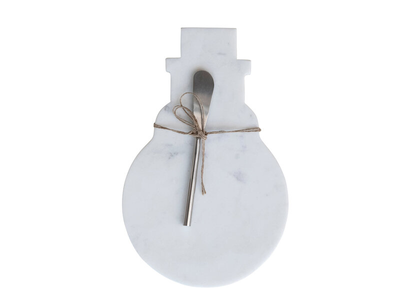 Creative Co-OP Marble Snowman Shaped Board with Canape Knife, Set of 2 Tied with Jute