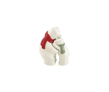 Hand-Painted Ceramic Hugging Polar Bear Salt & Pepper Shakers with Scarves, Set of 2