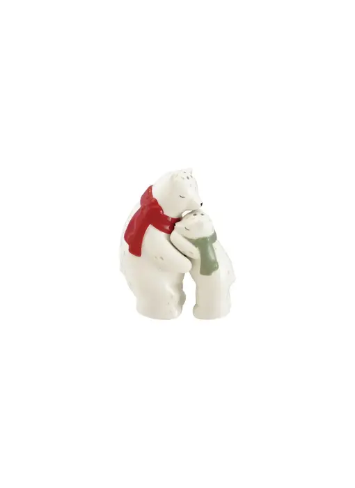 Hand-Painted Ceramic Hugging Polar Bear Salt & Pepper Shakers with Scarves, Set of 2