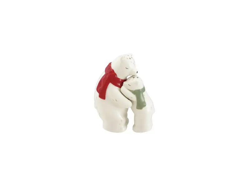 Creative Co-OP Hand-Painted Ceramic Hugging Polar Bear Salt & Pepper Shakers with Scarves, Set of 2