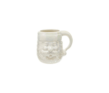 12 oz. Stoneware Santa Head Shaped Mug, Pearlized Finish, White