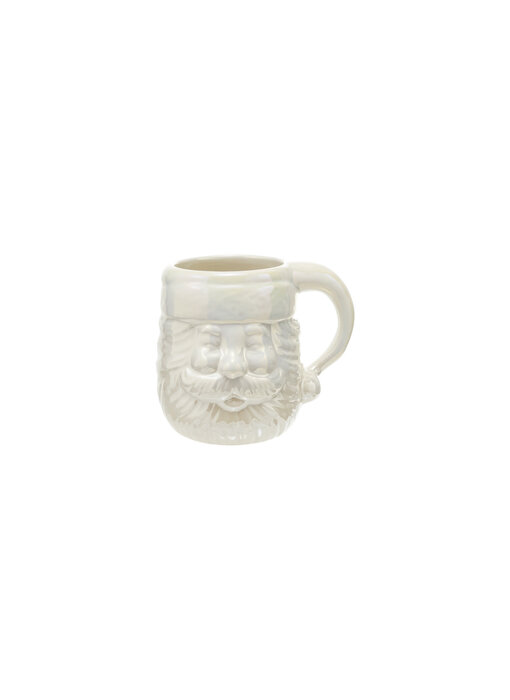 12 oz. Stoneware Santa Head Shaped Mug, Pearlized Finish, White