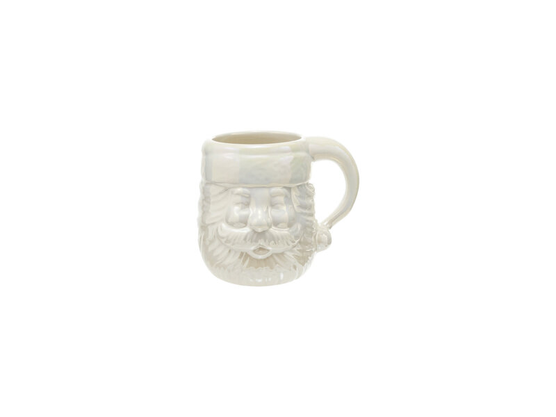 Creative Co-OP 12 oz. Stoneware Santa Head Shaped Mug, Pearlized Finish, White