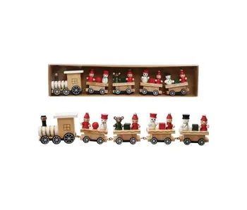 8-3/4"W x 2"H Wood Train with Holiday Passengers, Boxed Set of 5