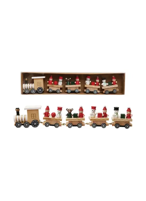 8-3/4"W x 2"H Wood Train with Holiday Passengers, Boxed Set of 5