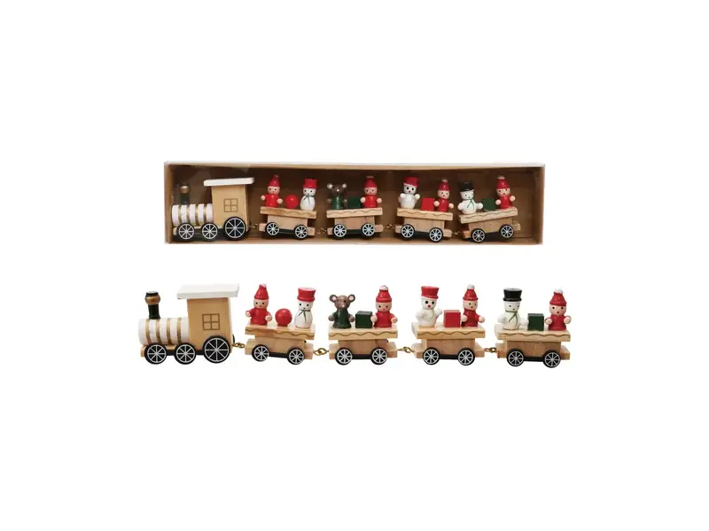 Creative Co-OP 8-3/4"W x 2"H Wood Train with Holiday Passengers, Boxed Set of 5